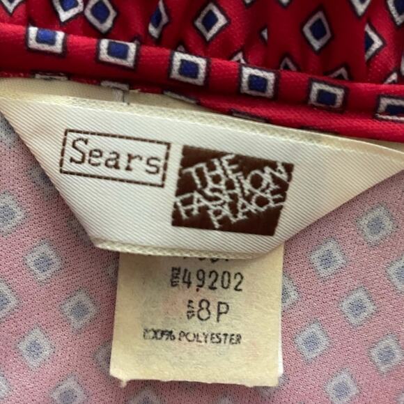 VTG 70s Sears Polyester Red Patterned Ruffle Dress size 8p USA UNION MADE - Picture 8 of 11